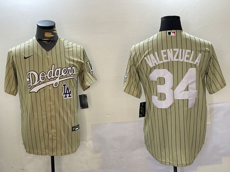 Men Los Angeles Dodgers #34 Valenzuela Green Stripe Game 2024 Nike MLB Jersey style 8->los angeles dodgers->MLB Jersey